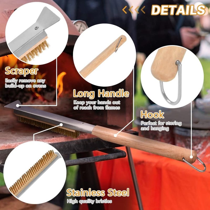 Aolso Pizza Oven Brush, 26" Brush and Stainless Steel Scraper for Pizza Stone, BBQ Grill Cleaning Brush Non Scratch Heat Proof Brass Bristles with Screwdriver, Outdoor Pizza Oven Accessories - Image 5